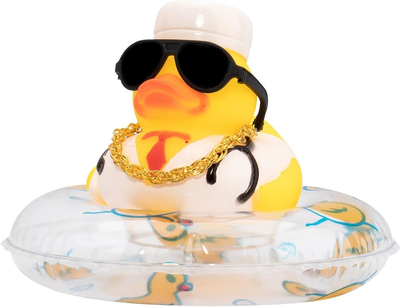 wonuu Car Rubber Duck Ornament for Car Dashboard Decoration Accessories with Mini Swim Ring Necklace and Sunglasses - Image 1